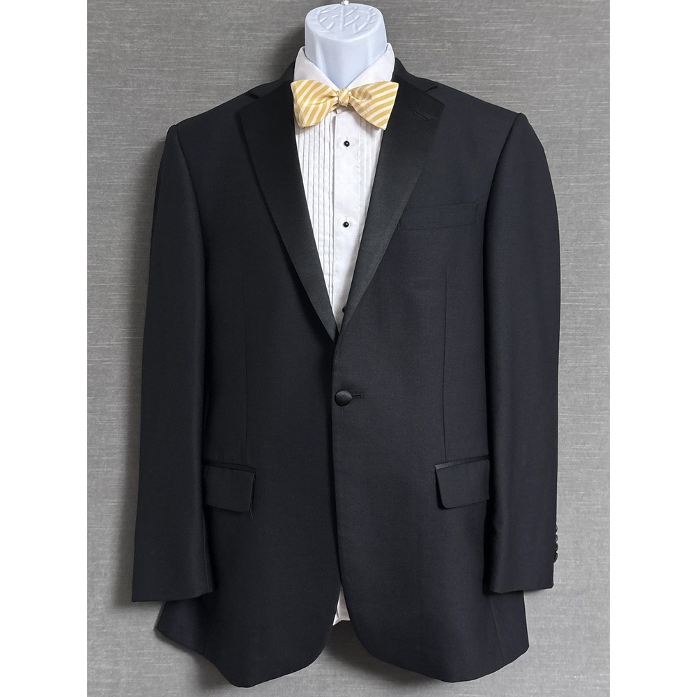 Hart Schaffner Marx Tuxedo Jacket 40R Slim‎ Black Satin Lapel Formal Wedding USA